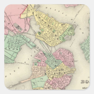 Adesivo Quadrado Mapa de Boston e de cidades adjacentes