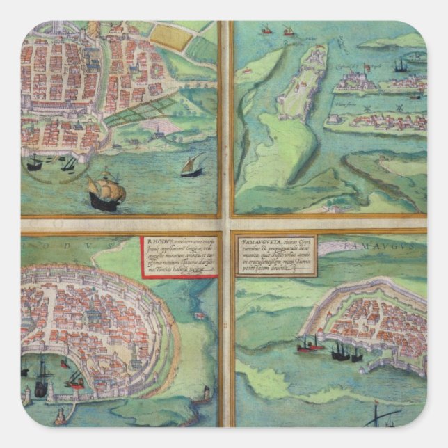 Adesivo Quadrado Mapa de Calais, Malta, Rodes e Famagusta, de (Frente)