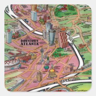 Adesivo Quadrado Mapa de Cartoons da Geórgia do centro Atlanta