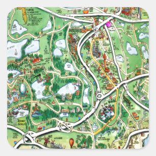 Adesivo Quadrado Mapa de Cartoons Orlando Florida