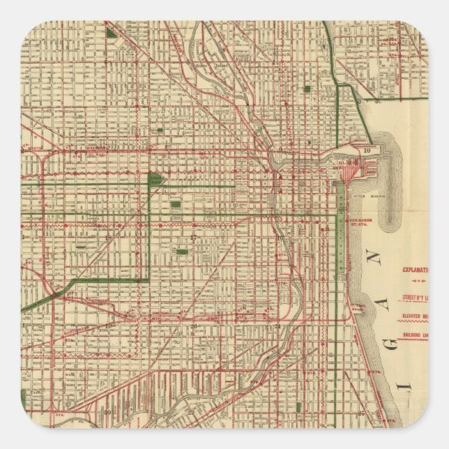 Adesivo Quadrado Mapa de Chicago de Blanchard (Frente)