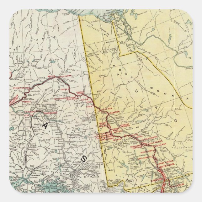 Adesivo Quadrado Mapa De Conexões E Rotas Do Yukon E Passe Branco (Frente)