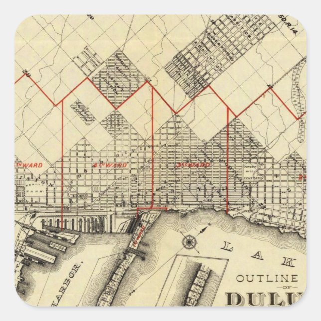 Adesivo Quadrado Mapa de Contorno de Duluth e Suburbs (Frente)