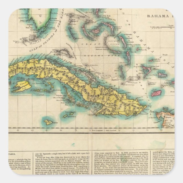 Adesivo Quadrado Mapa De Cuba E Das Ilhas Do Bahama (Frente)
