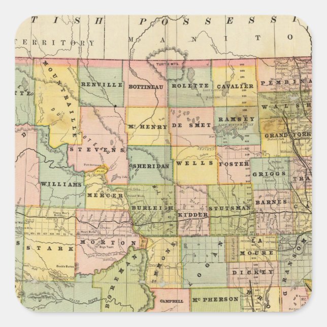 Adesivo Quadrado Mapa de Dakota (Frente)