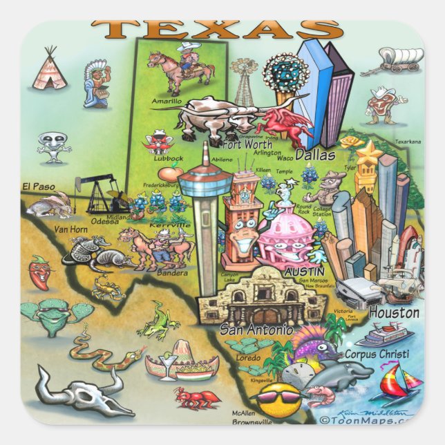 Adesivo Quadrado Mapa de Divertimento do Texas (Frente)