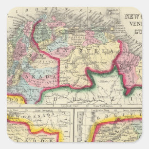 Adesivo Quadrado Mapa de Granada, de Venezuela, e de Guiana novos