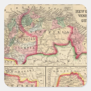 Adesivo Quadrado Mapa de Granada novo, Venezuela, Guiana por