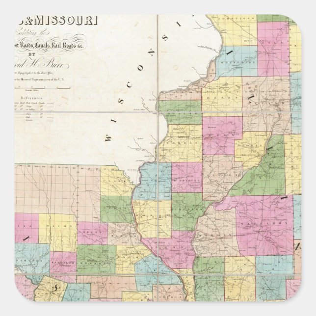 Adesivo Quadrado Mapa de Illinois & Missouri (Frente)