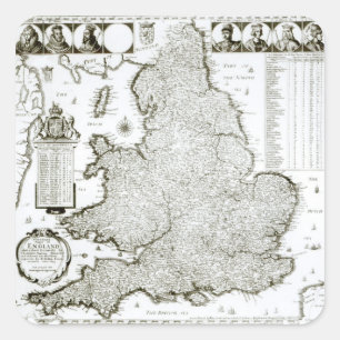 Adesivo Quadrado Mapa de Inglaterra e de Wales, 1644
