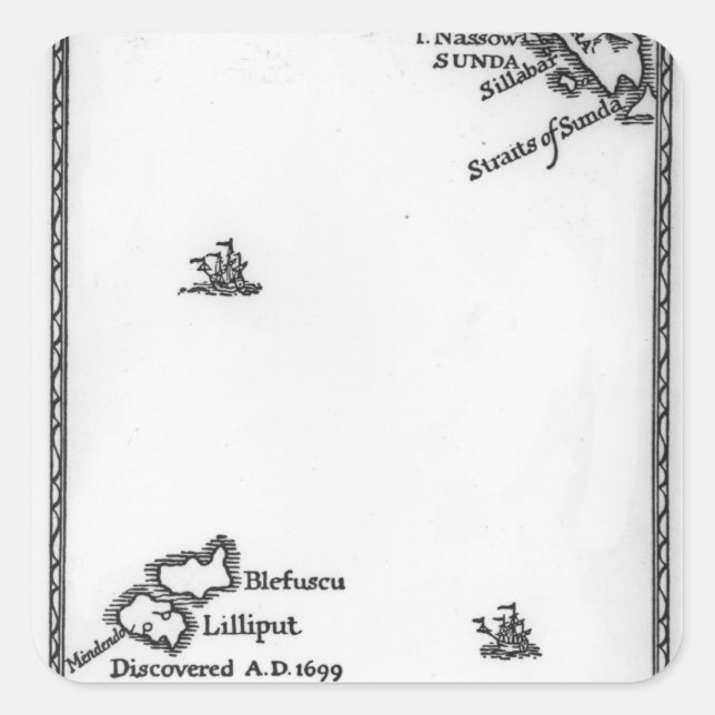 Adesivo Quadrado Mapa de Lilliput e Blefuscu (Frente)