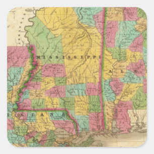 Adesivo Quadrado Mapa de Louisiana Mississippi e de Alabama