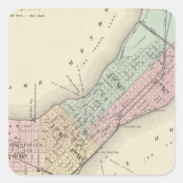 Adesivo Quadrado Mapa de Madison, Wisconsin (Frente)