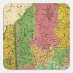 Adesivo Quadrado Mapa de Maine, de New Hampshire, e de Vermont
