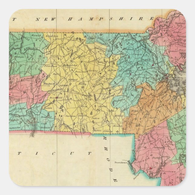Adesivo Quadrado Mapa De Massachusetts (Frente)