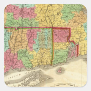 Adesivo Quadrado Mapa de Massachusetts Connecticut e de Rhode -
