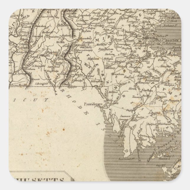 Adesivo Quadrado Mapa de Massachusetts por Arrowsmith (Frente)