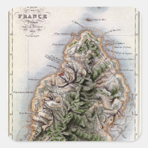 Adesivo Quadrado Mapa de Maurícia, ilustração 'Paul e Virginie