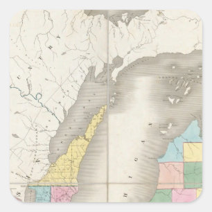 Adesivo Quadrado Mapa de Michigan & parte do território de