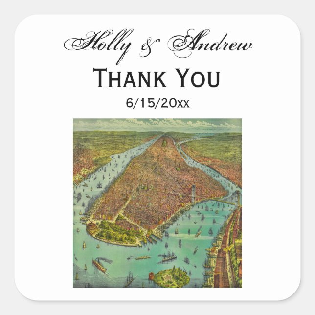 Adesivo Quadrado Mapa de Nova Iorque antigo, cor DIY BG (Frente)