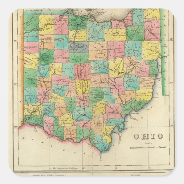 Adesivo Quadrado Mapa De Ohio (Frente)