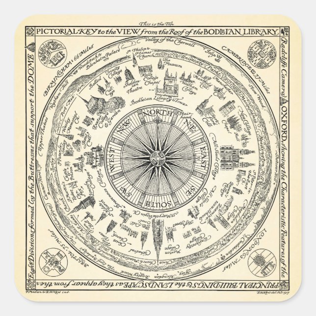 Adesivo Quadrado Mapa de Oxford na Biblioteca Bodleian (Frente)