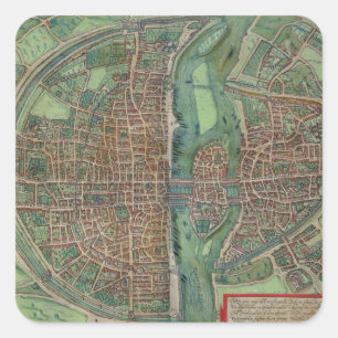 Adesivo Quadrado Mapa de Paris, de "Civitates Orbis Terrarum" por G