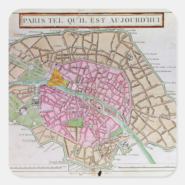 Adesivo Quadrado Mapa de Paris, em junho de 1800 (Frente)