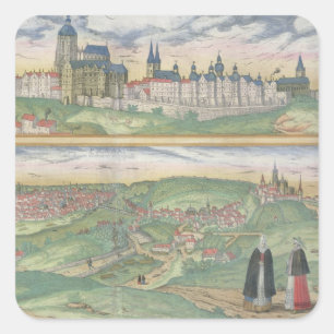 Adesivo Quadrado Mapa de Praga, de "Civitates Orbis Terrarum" perto