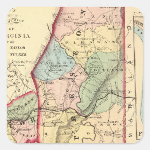 Adesivo Quadrado Mapa de Preston, Taylor, Barbour, condados de