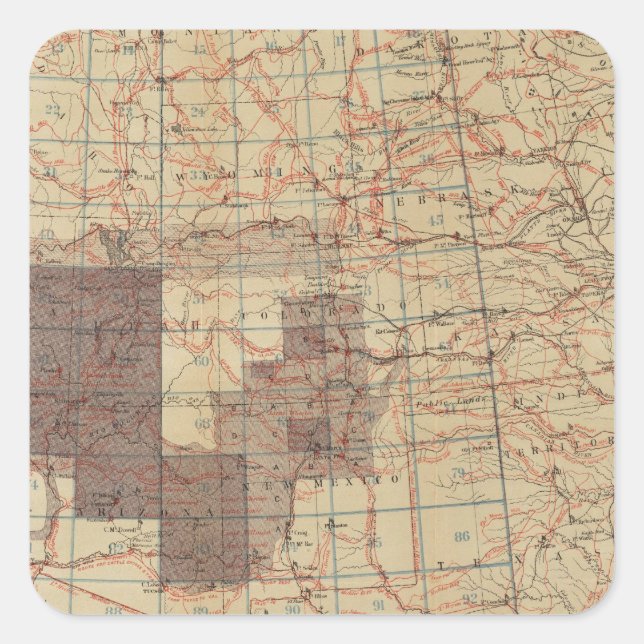 Adesivo Quadrado Mapa de progresso de 1876 dos Inquéritos Geográfic (Frente)