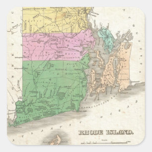 Adesivo Quadrado Mapa de Rhode - ilha do vintage (1827)