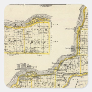 Adesivo Quadrado Mapa de Rock Island County e de Dixon