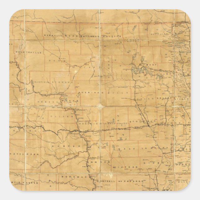 Adesivo Quadrado Mapa de rotas de posto do Território de Dakota (Frente)