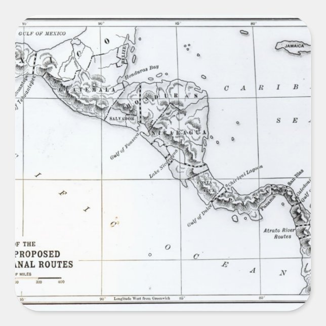 Adesivo Quadrado Mapa de rotas do Canal de Isthmian propostas (Frente)