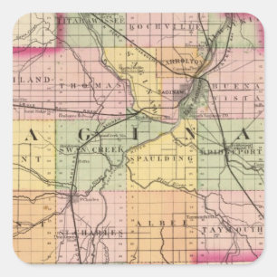 Adesivo Quadrado Mapa de Saginaw County, Michigan