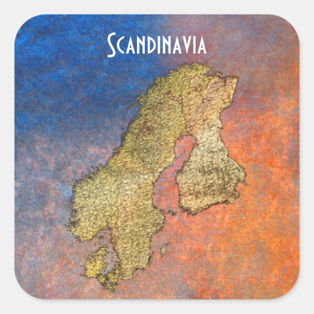 Adesivo Quadrado Mapa de SCANDINAVIA em Autocolantes corados BG (Frente)