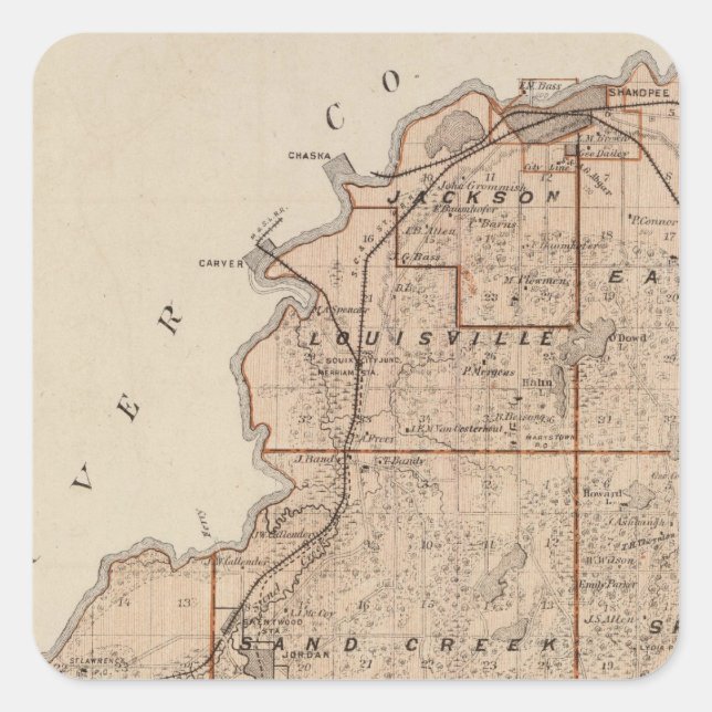 Adesivo Quadrado Mapa de Scott County, Minnesota (Frente)