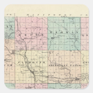 Adesivo Quadrado Mapa de Sheboygan County, estado de Wisconsin