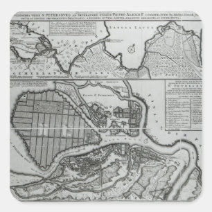 Adesivo Quadrado Mapa de St Petersburg, c.1750