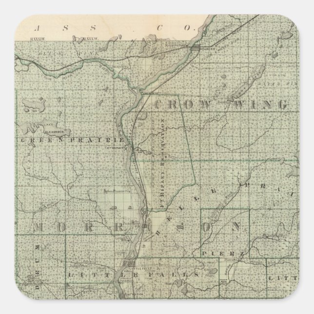 Adesivo Quadrado Mapa de Todd, Morrison, Minnesota (Frente)