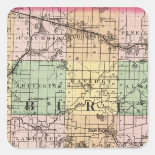 Adesivo Quadrado Mapa de Van Buren County, Michigan
