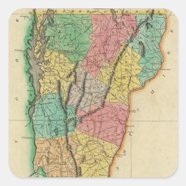 Adesivo Quadrado Mapa De Vermont (Frente)