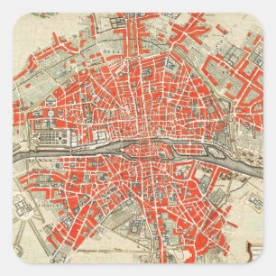 Adesivo Quadrado Mapa de viagem de Vintage Paris. Cidade velha. Ret