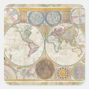 Adesivo Quadrado Mapa de Viagem Mundial Geografia Antiga Vintage
