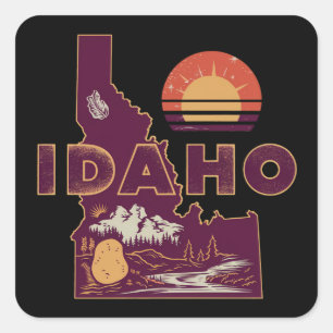 Adesivo Quadrado Mapa de Viagem Vintage Idaho Estado Americano Retr
