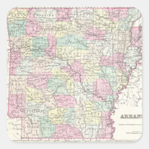 Adesivo Quadrado Mapa de Vintage do Arkansas (1855)