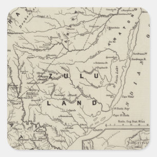 Adesivo Quadrado Mapa de Zululand com as fronteiras adjacentes