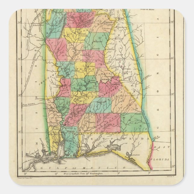 Adesivo Quadrado Mapa Do Alabama (Frente)