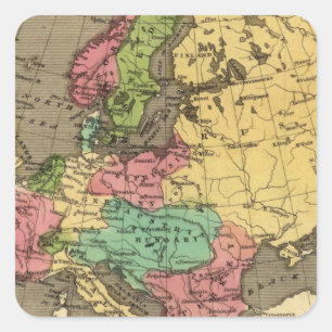 Adesivo Quadrado Mapa do atlas colorido da mão de Europa